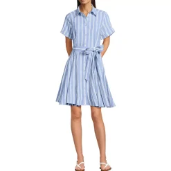 Women's Linen Blend Button Front Dress with Godets