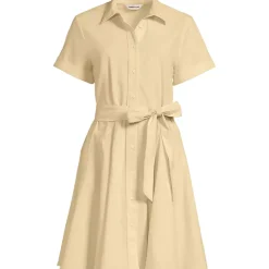Women's Linen Blend Button Front Dress with Godets