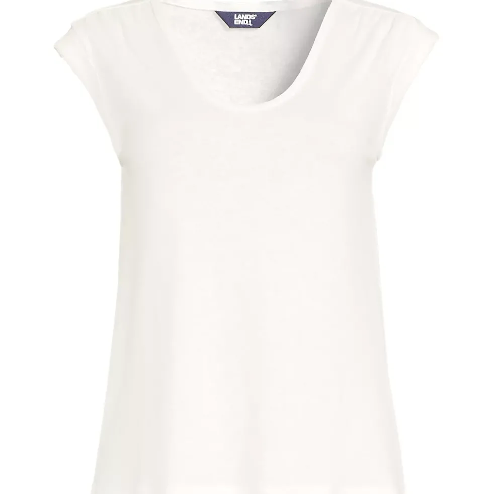 Women's Linen Blend Cap Sleeve Gathered Shoulder Tee