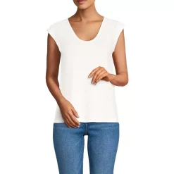 Women's Linen Blend Cap Sleeve Gathered Shoulder Tee