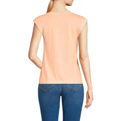 Women's Linen Blend Cap Sleeve Gathered Shoulder Tee