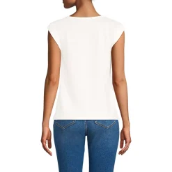 Women's Linen Blend Cap Sleeve Gathered Shoulder Tee