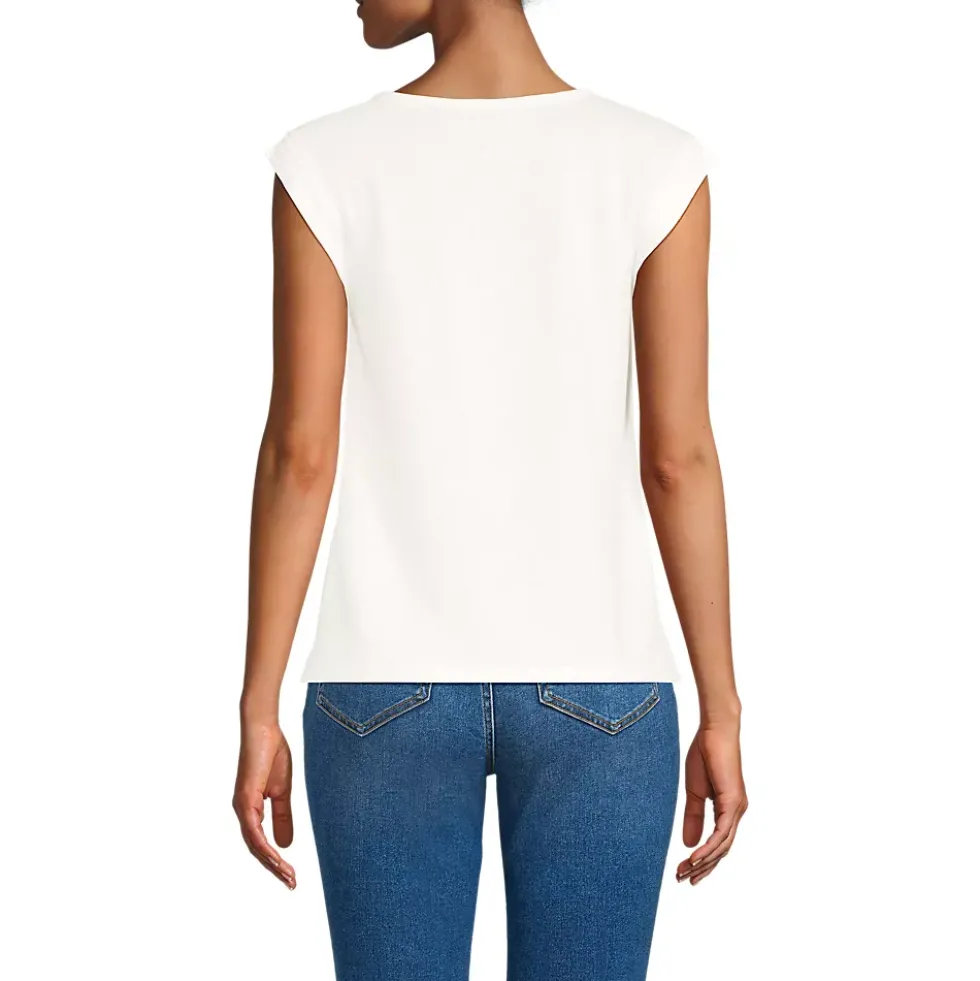 Women's Linen Blend Cap Sleeve Gathered Shoulder Tee