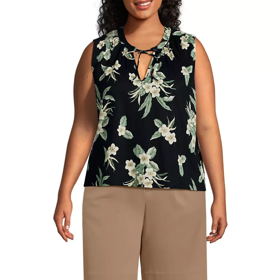 Women's Linen Blend Notch Neck Swing Tank Top