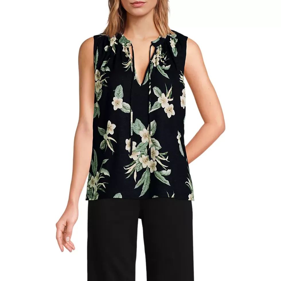 Women's Linen Blend Notch Neck Swing Tank Top