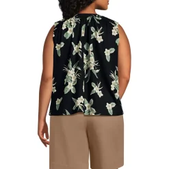 Women's Linen Blend Notch Neck Swing Tank Top