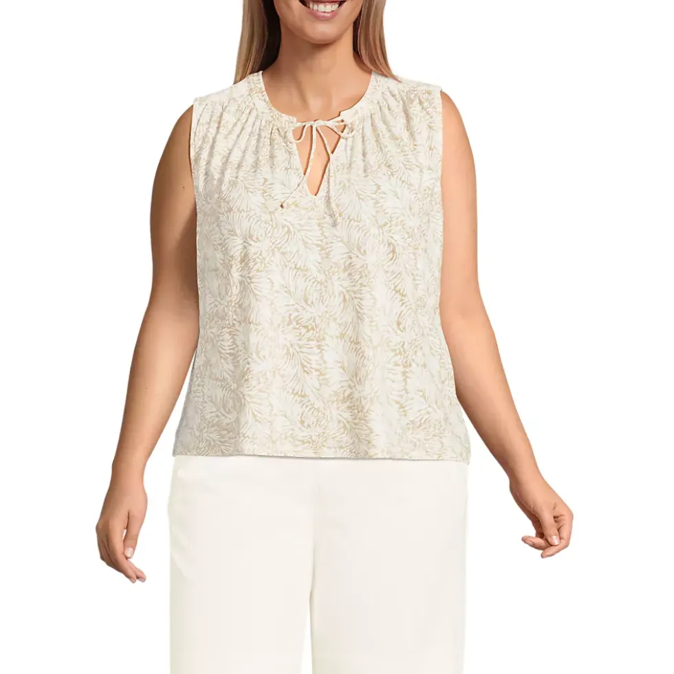 Women's Linen Blend Notch Neck Swing Tank Top