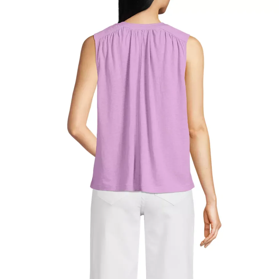 Women's Linen Blend Notch Neck Swing Tank Top