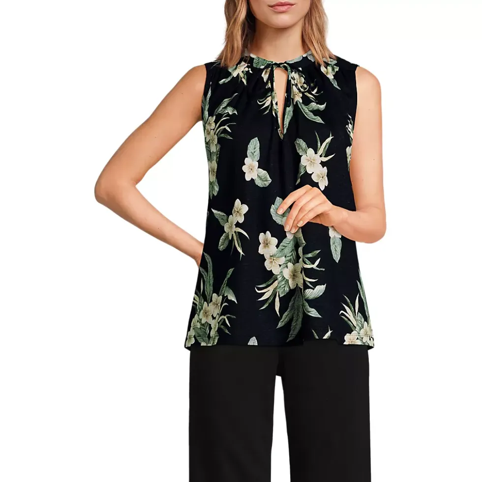 Women's Linen Blend Notch Neck Swing Tank Top