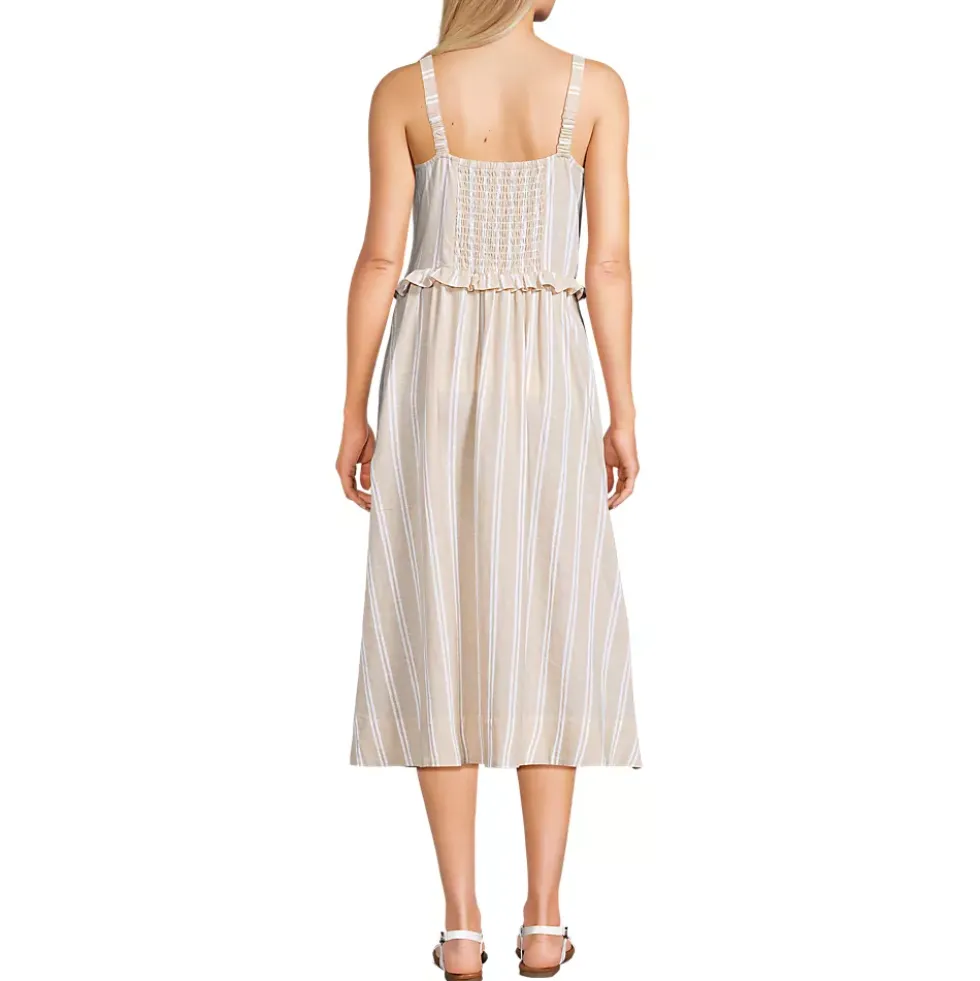 Women's Linen Blend Pintuck Tank Midi Dress