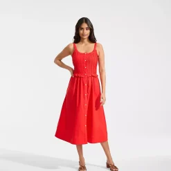Women's Linen Blend Pintuck Tank Midi Dress