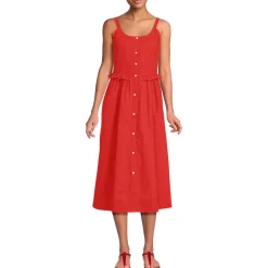 Women's Linen Blend Pintuck Tank Midi Dress
