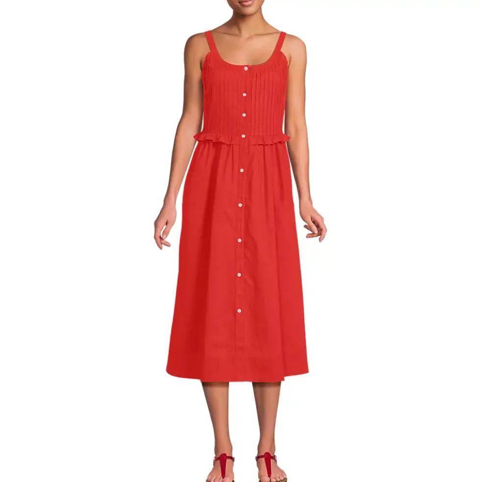 Women's Linen Blend Pintuck Tank Midi Dress