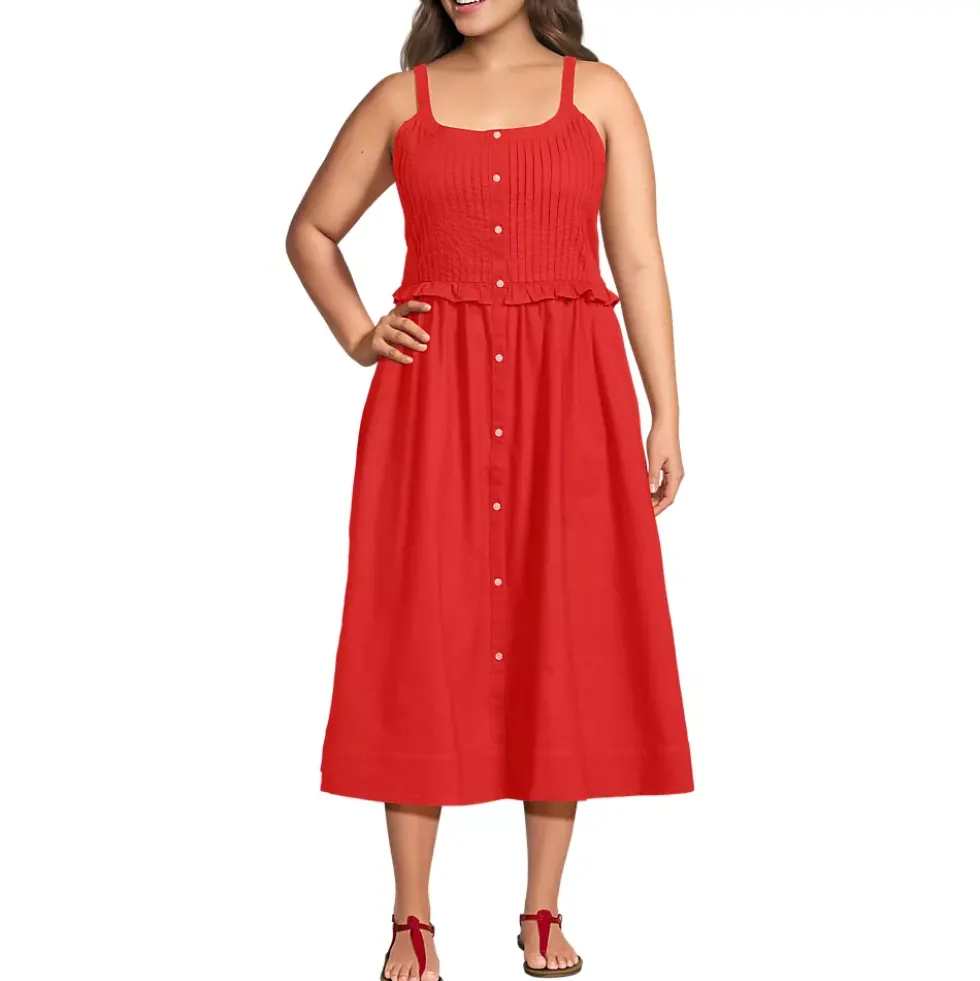 Women's Linen Blend Pintuck Tank Midi Dress