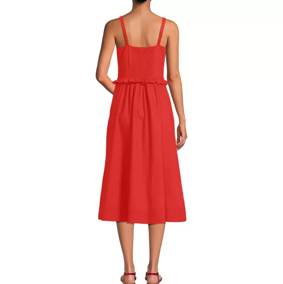 Women's Linen Blend Pintuck Tank Midi Dress