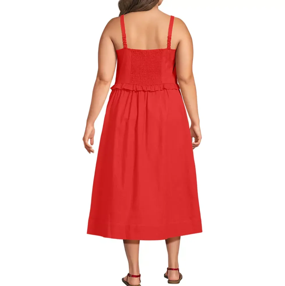 Women's Linen Blend Pintuck Tank Midi Dress