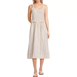 Women's Linen Blend Pintuck Tank Midi Dress