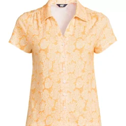 Women's Linen Blend Short Sleeve Button Front Polo Top