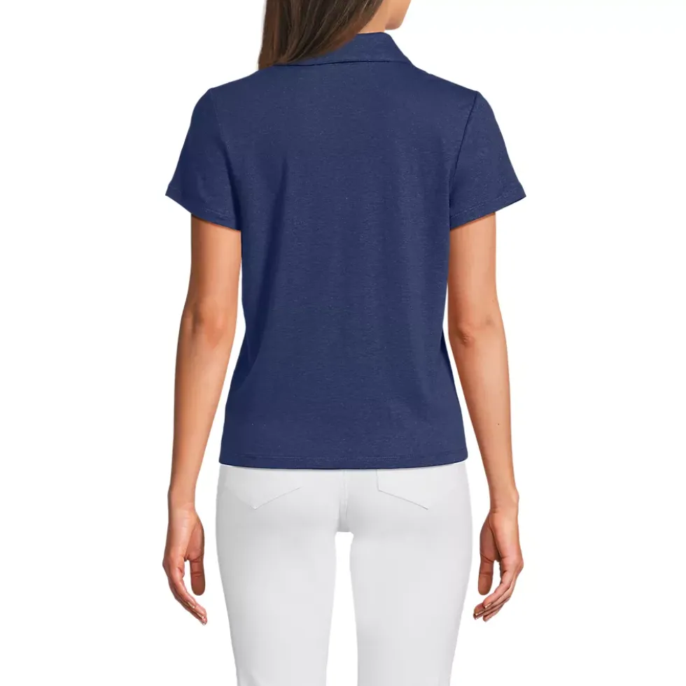 Women's Linen Blend Short Sleeve Button Front Polo Top
