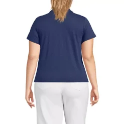 Women's Linen Blend Short Sleeve Button Front Polo Top