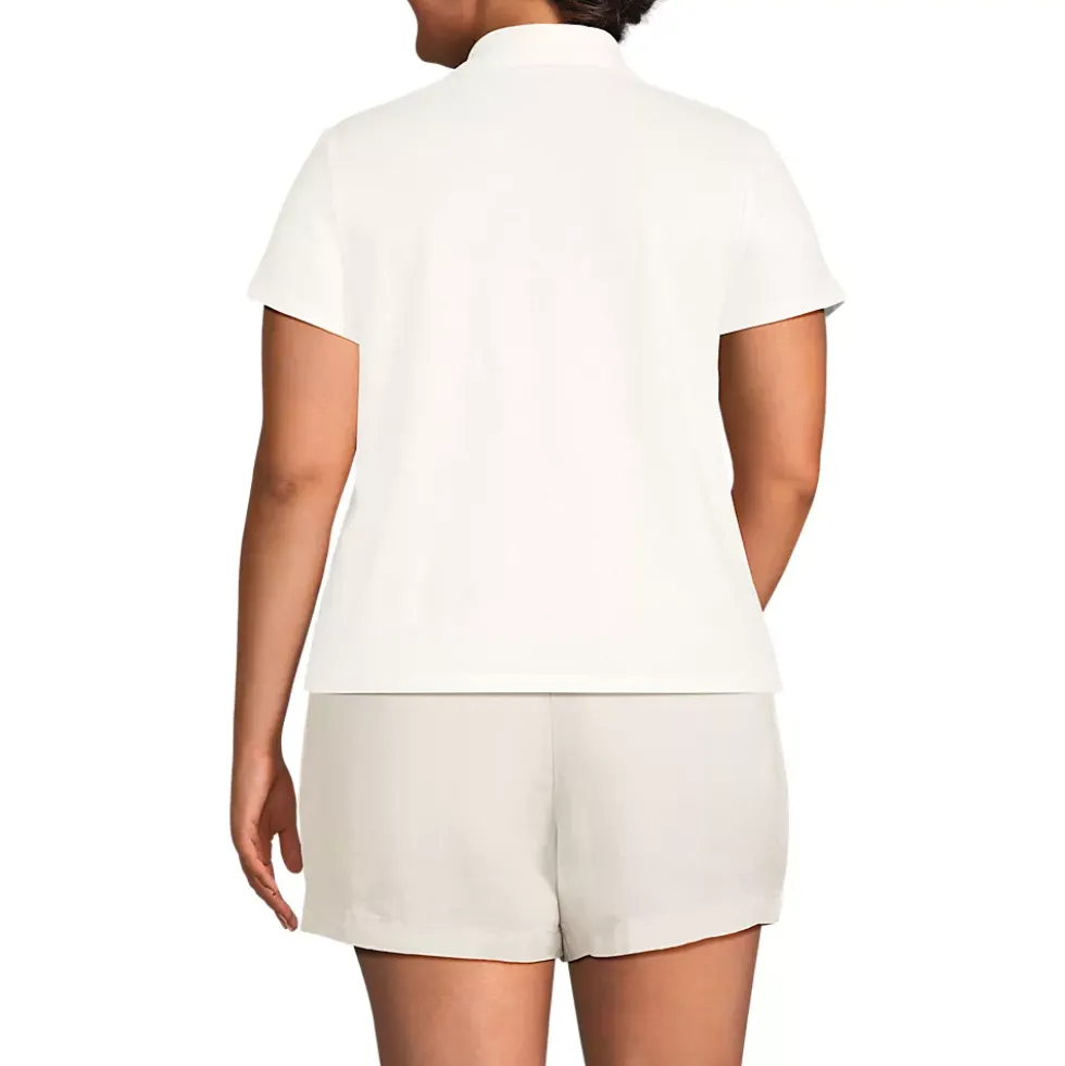 Women's Linen Blend Short Sleeve Button Front Polo Top