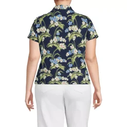 Women's Linen Blend Short Sleeve Button Front Polo Top