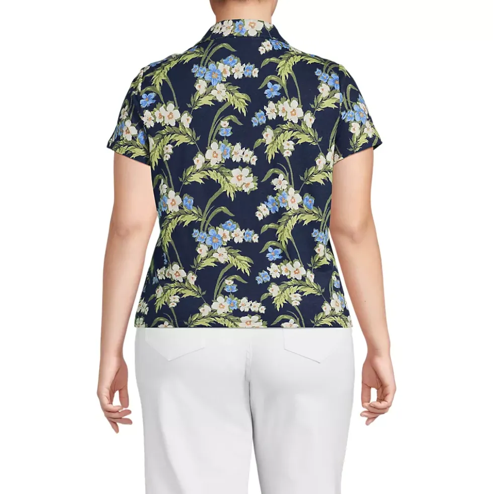 Women's Linen Blend Short Sleeve Button Front Polo Top