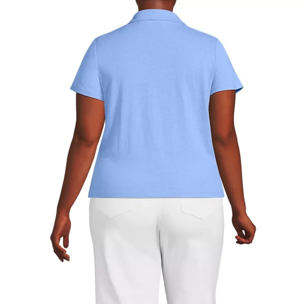 Women's Linen Blend Short Sleeve Button Front Polo Top