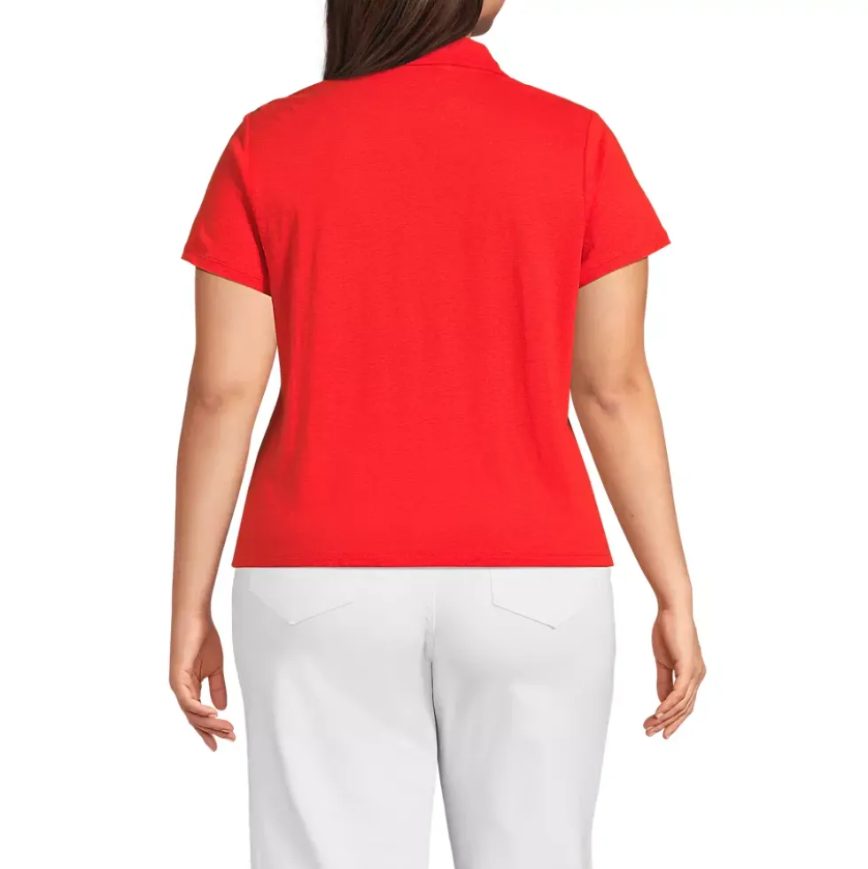 Women's Linen Blend Short Sleeve Button Front Polo Top