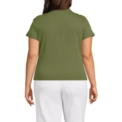 Women's Linen Blend Short Sleeve Button Front Polo Top