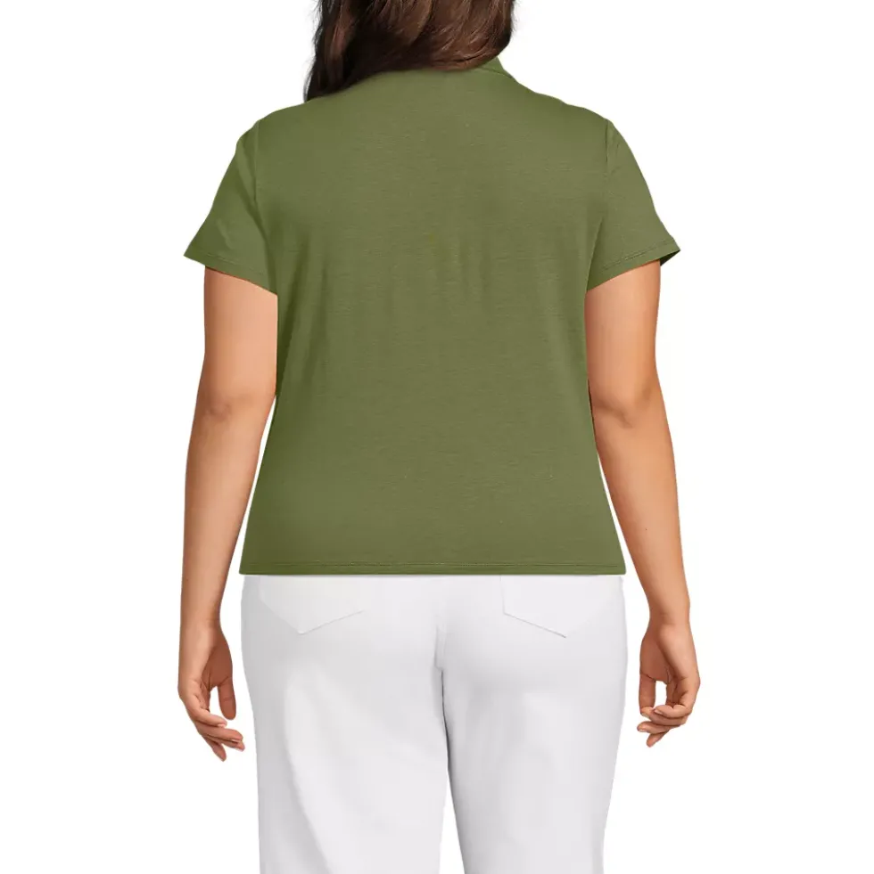 Women's Linen Blend Short Sleeve Button Front Polo Top