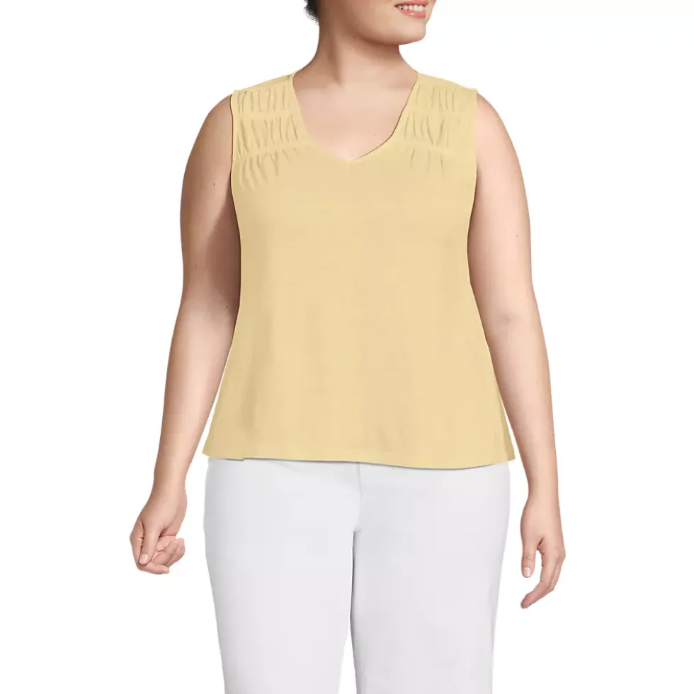 Women's Linen Blend Smocked Flowy Tank