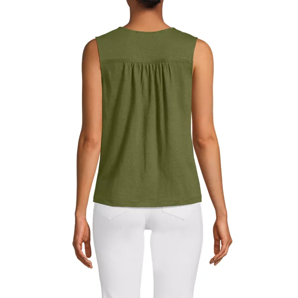 Women's Linen Blend Smocked Flowy Tank