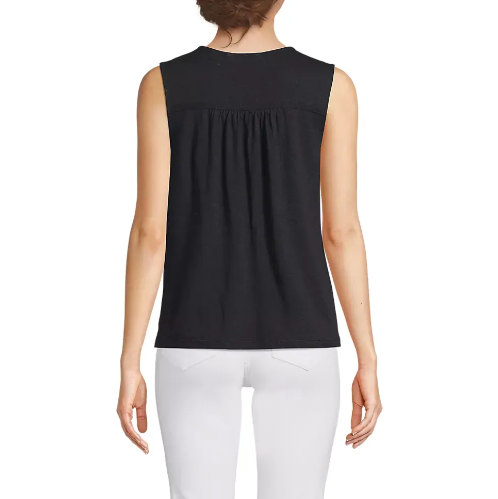 Women's Linen Blend Smocked Flowy Tank
