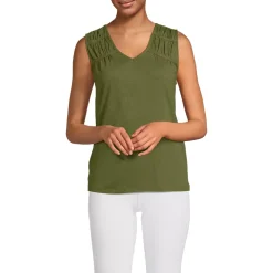 Women's Linen Blend Smocked Flowy Tank