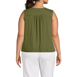 Women's Linen Blend Smocked Flowy Tank