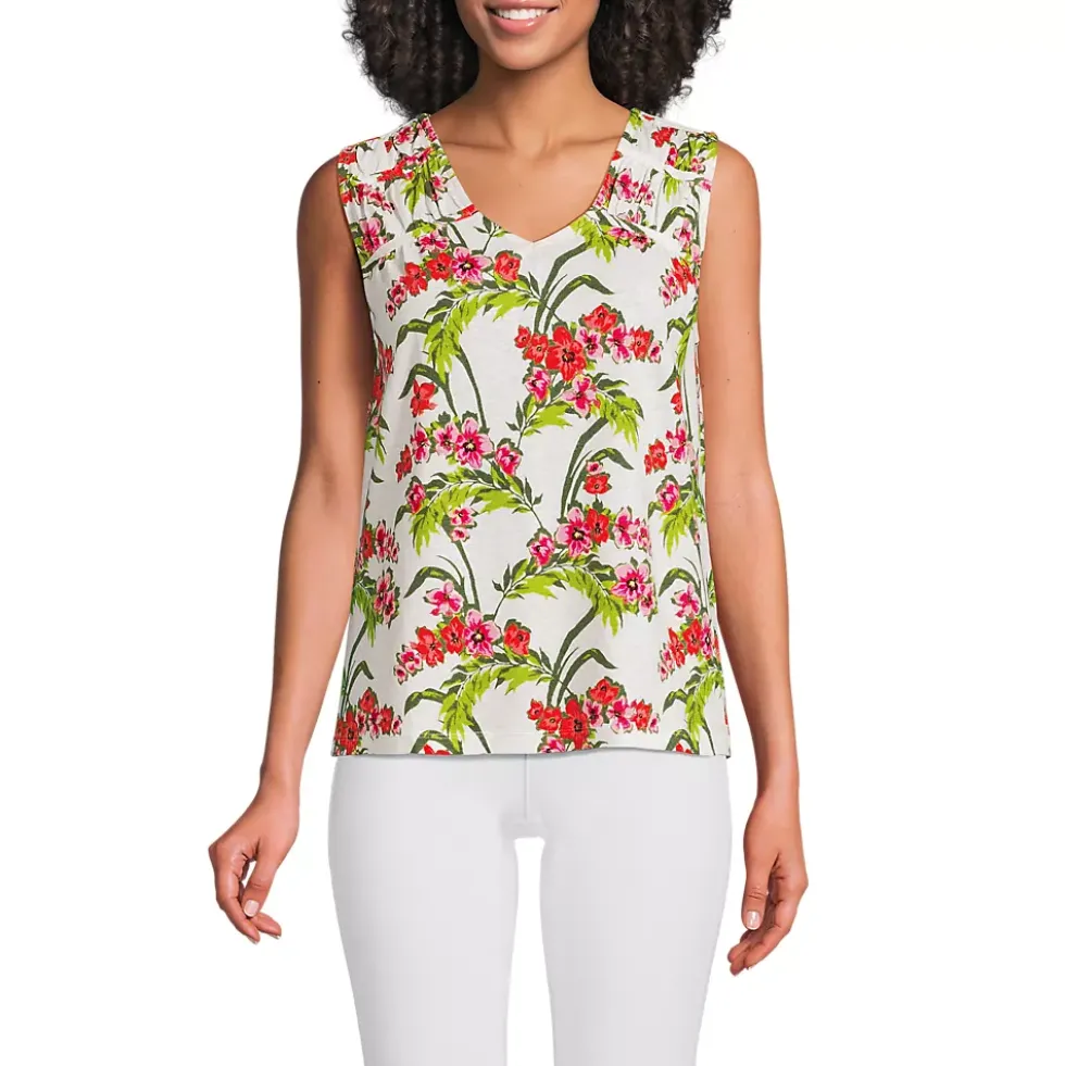 Women's Linen Blend Smocked Flowy Tank
