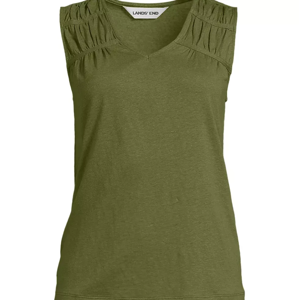 Women's Linen Blend Smocked Flowy Tank