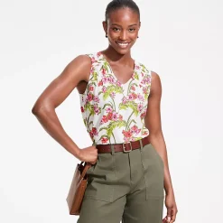 Women's Linen Blend Smocked Flowy Tank