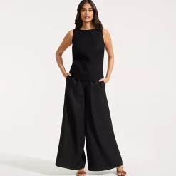 Women's Linen High Rise Palazzo Pants - Set Bottom