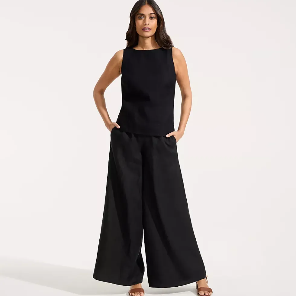 Women's Linen High Rise Palazzo Pants - Set Bottom