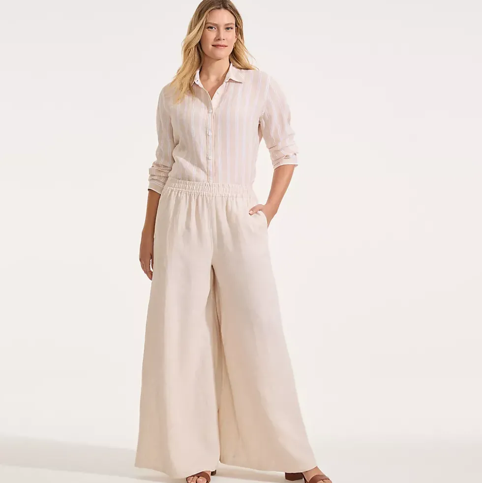 Women's Linen High Rise Palazzo Pants - Set Bottom