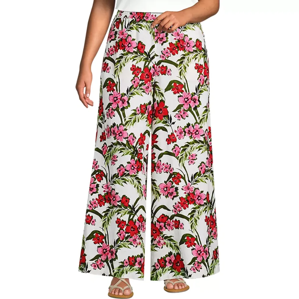 Women's Linen High Rise Palazzo Pants - Set Bottom