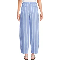 Women's Linen High Rise Pleated Barrel Leg Ankle Pants