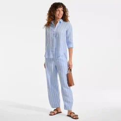 Women's Linen High Rise Pleated Barrel Leg Ankle Pants