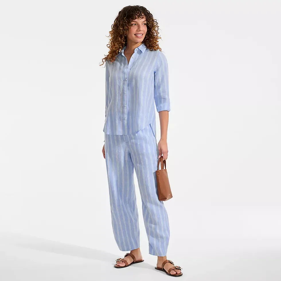 Women's Linen High Rise Pleated Barrel Leg Ankle Pants