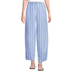 Women's Linen High Rise Pleated Barrel Leg Ankle Pants