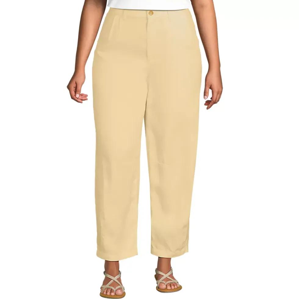 Women's Linen High Rise Pleated Barrel Leg Ankle Pants