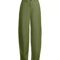 Women's Linen High Rise Pleated Barrel Leg Ankle Pants