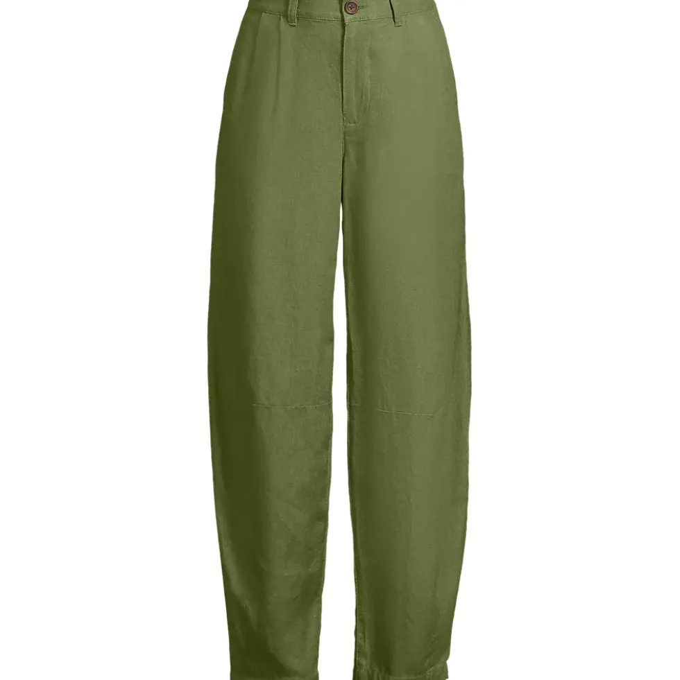 Women's Linen High Rise Pleated Barrel Leg Ankle Pants
